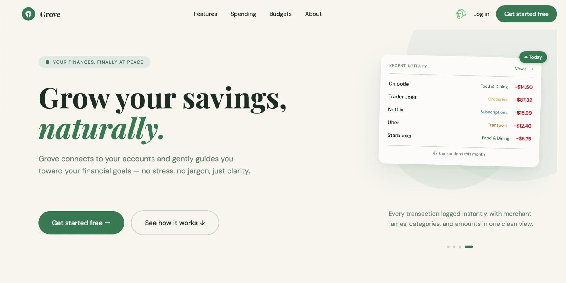 Grove landing page: Grow your savings, naturally