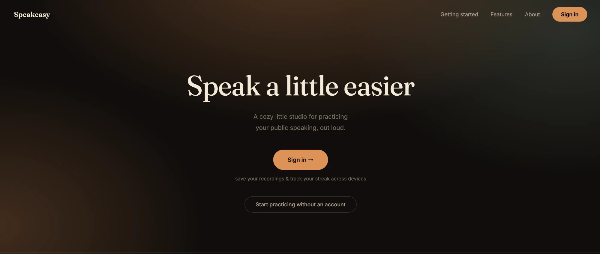 Speakeasy landing page: Speak a little easier