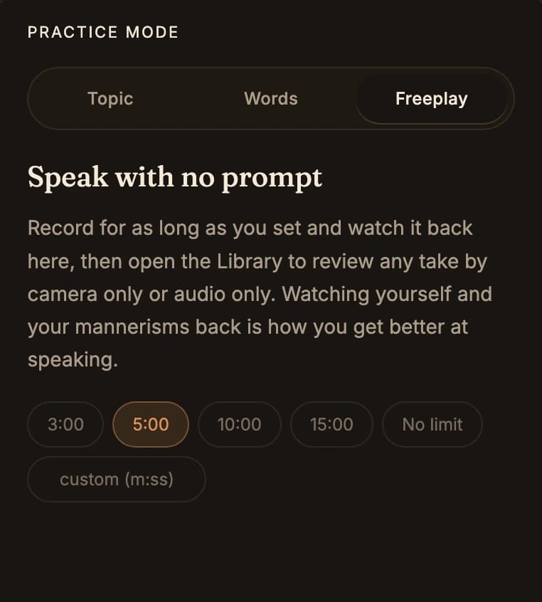 Freeplay mode with time limit options