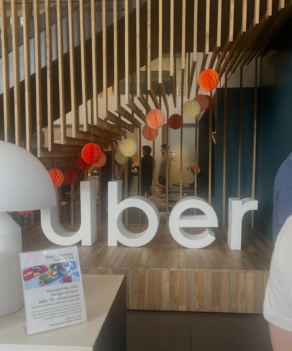 Uber sign in the Mission Bay office lobby